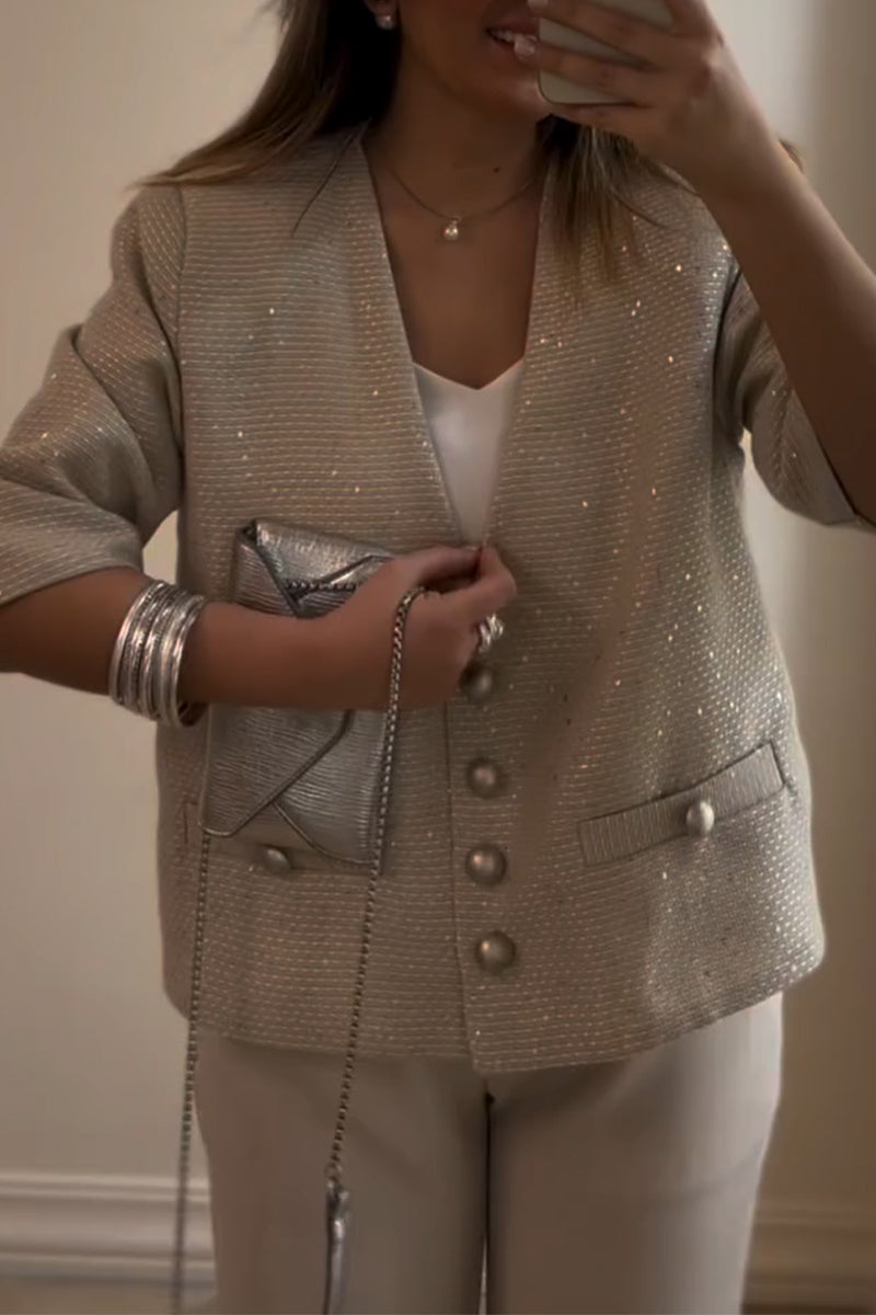 Women V-neck Breasted Casual Jacket