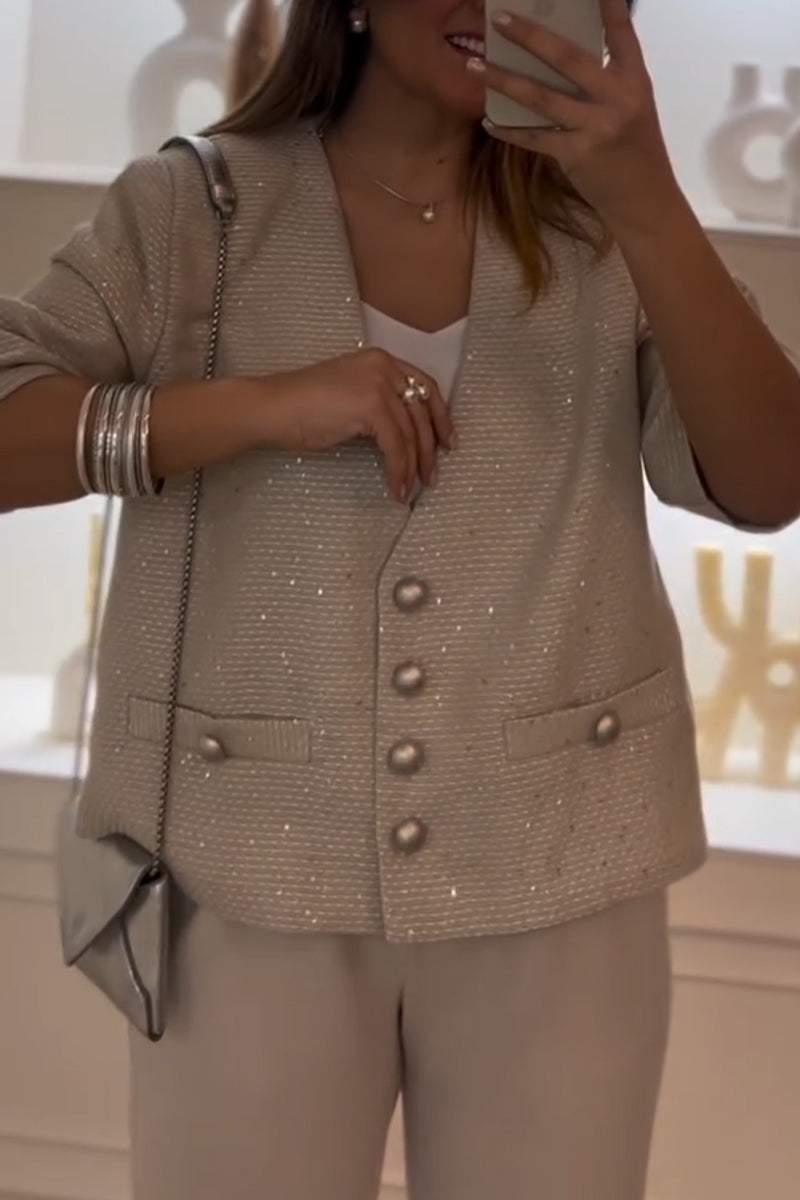 Women V-neck Breasted Casual Jacket