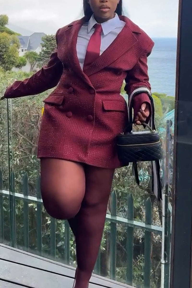 Women Collar Hot Stamping Diamond Temperament Commuting Formal Jacket