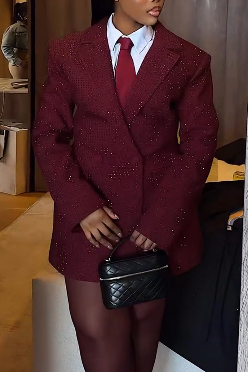 Women Collar Hot Stamping Diamond Temperament Commuting Formal Jacket