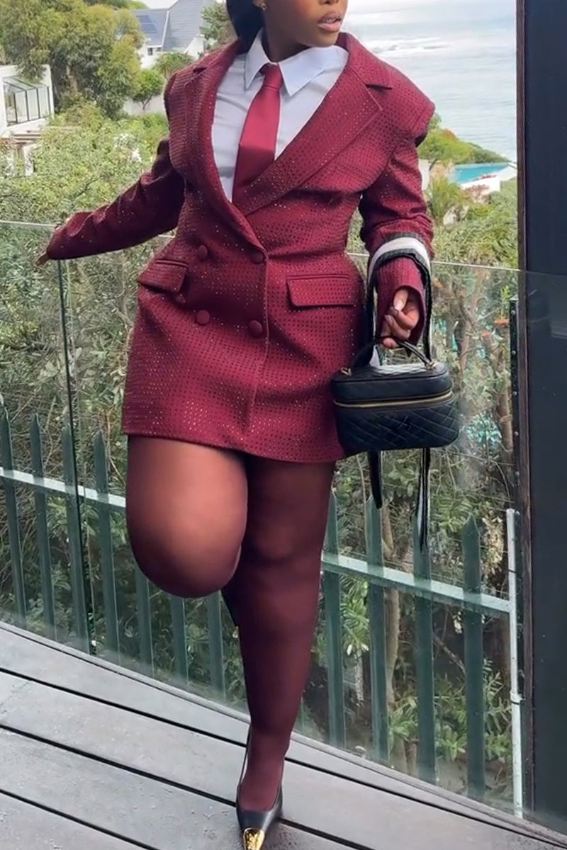 Women Collar Hot Stamping Diamond Temperament Commuting Formal Jacket