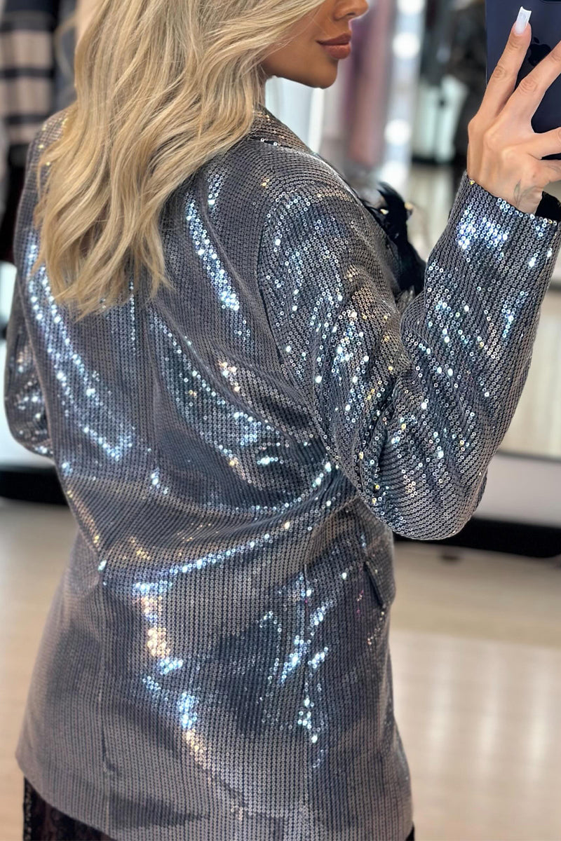 Women Collar Style Casual Sequin Formal Jacket
