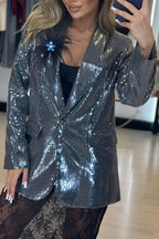 Women Collar Style Casual Sequin Formal Jacket