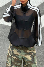 Women's Fashion Mesh Sheer Frog Button Trim Jacket