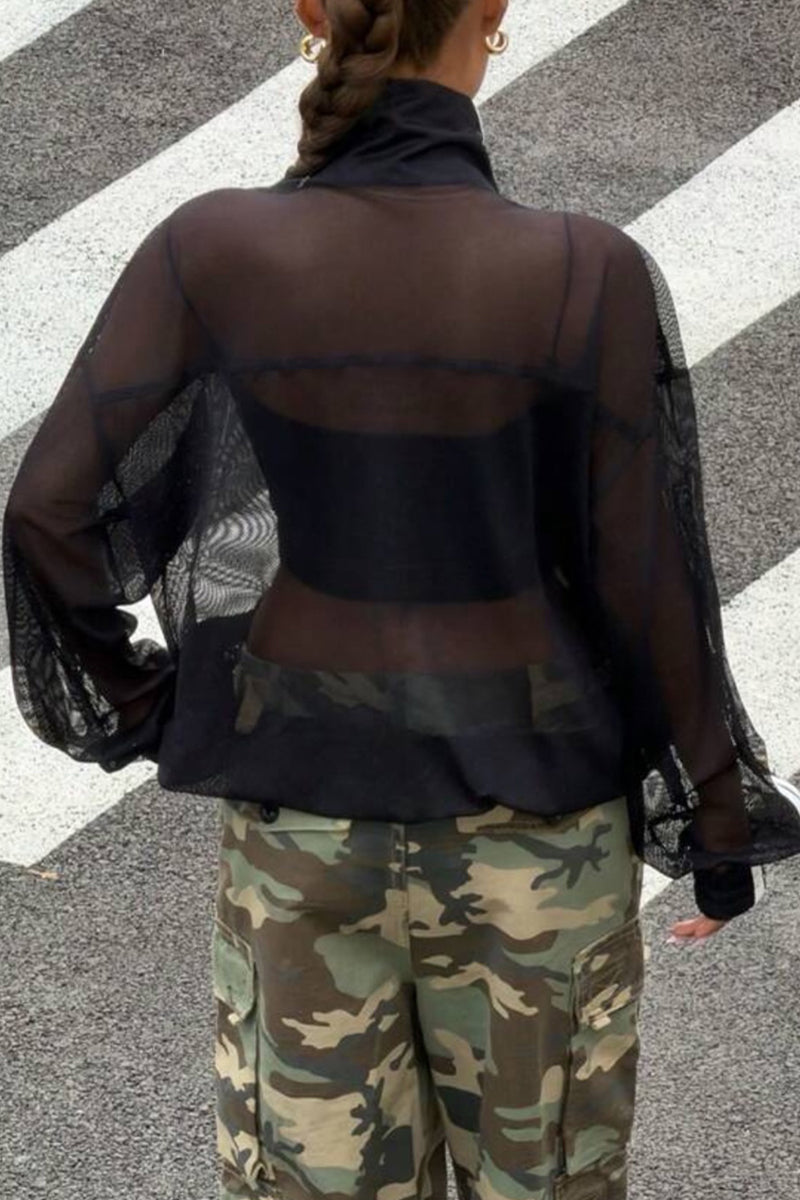 Women's Fashion Mesh Sheer Frog Button Trim Jacket