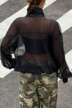 Women's Fashion Mesh Sheer Frog Button Trim Jacket