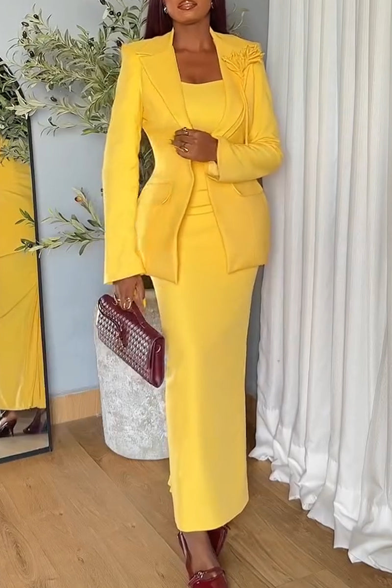 Women Temperament Spaghetti Strap Slim Fit Dress or Lapel Jacket