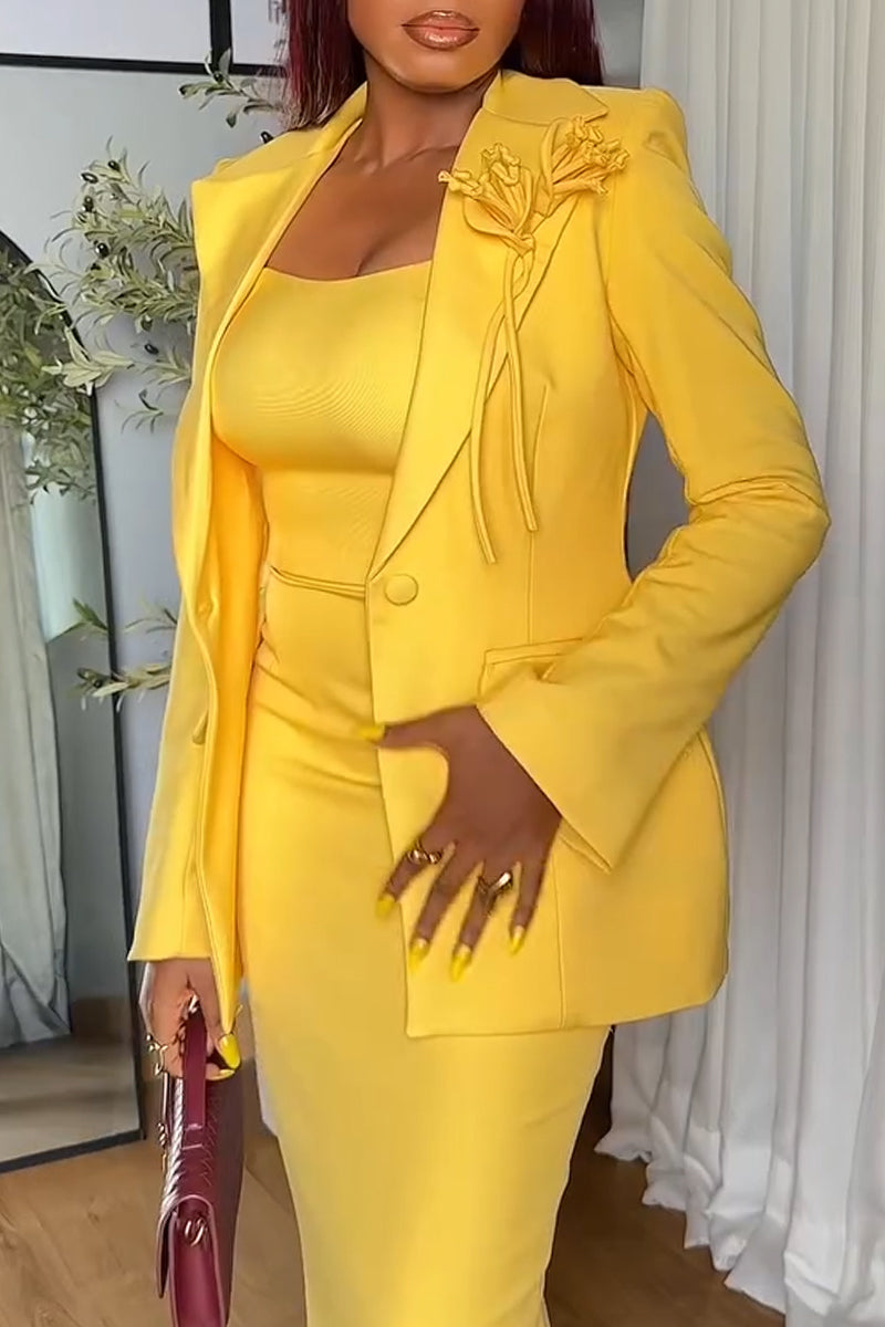 Women Temperament Spaghetti Strap Slim Fit Dress or Lapel Jacket