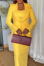 Women Temperament Spaghetti Strap Slim Fit Dress or Lapel Jacket