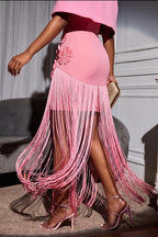 Women's Elegant Party Fringe Two Piece Maxi Dress