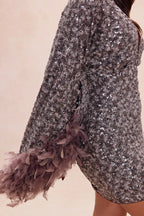 Opal Dreams Feathered Sequin Mini Dress - Chocolate