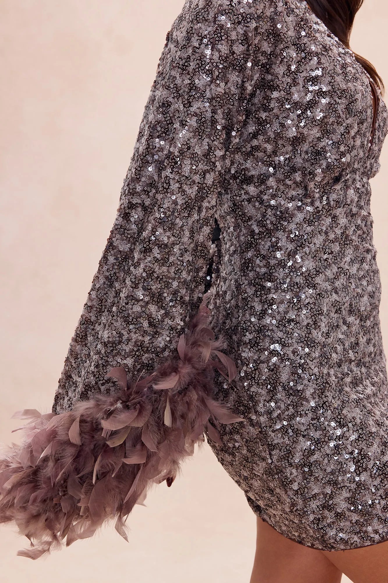 Opal Dreams Feathered Sequin Mini Dress - Chocolate