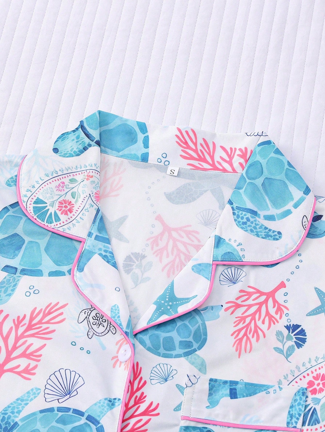 2pcs Women Pajama Set, Ocean Turtle Print, Ladies Homewear, Spring/Summer Holiday Outfit, Short Sleeve Polo Shirt And Shorts Suit