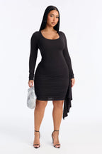 Melina Ruched Draped Mini Dress - Black