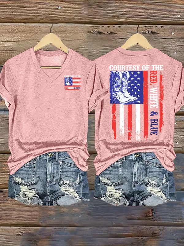 Women's  Courtesy Of Red White And Blue 250th Anniversary Flags T-Shirt