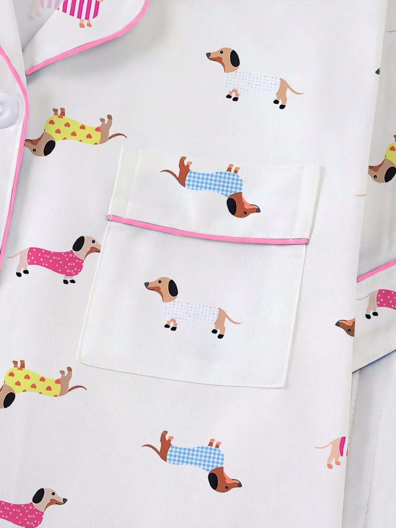 2pcs Women's Pajama Set, Dachshund Puppy Print, Women's Loungewear, Spring/Summer Holiday Outfit, Short Sleeve Lapel Top And Shorts Set Suitable For Outdoor Wear