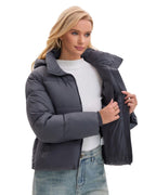 Warm Core Premium Short Puffer Jackets with Removable Hood & Optional Faux Fur Linging, Lady Casual Outerwear Longsleeves Zip Pockets Warm Quilted Coat