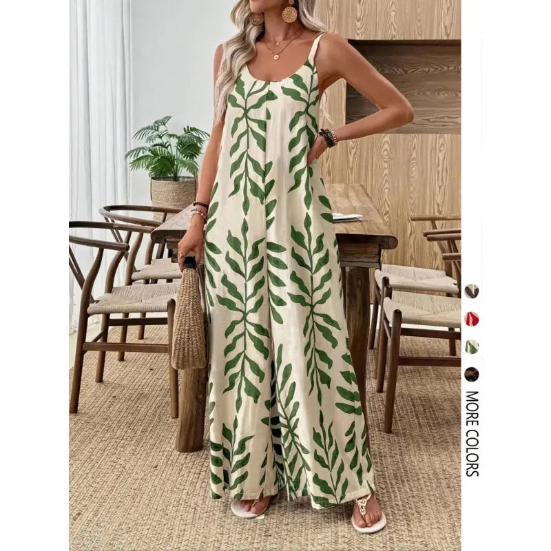 Women's Casual Chic Bohemian Printed Loose One-Piece Jumpsuit, Summer Fashion Sleeveless Jumpsuit, Comfortable and Stylish Boho Overall