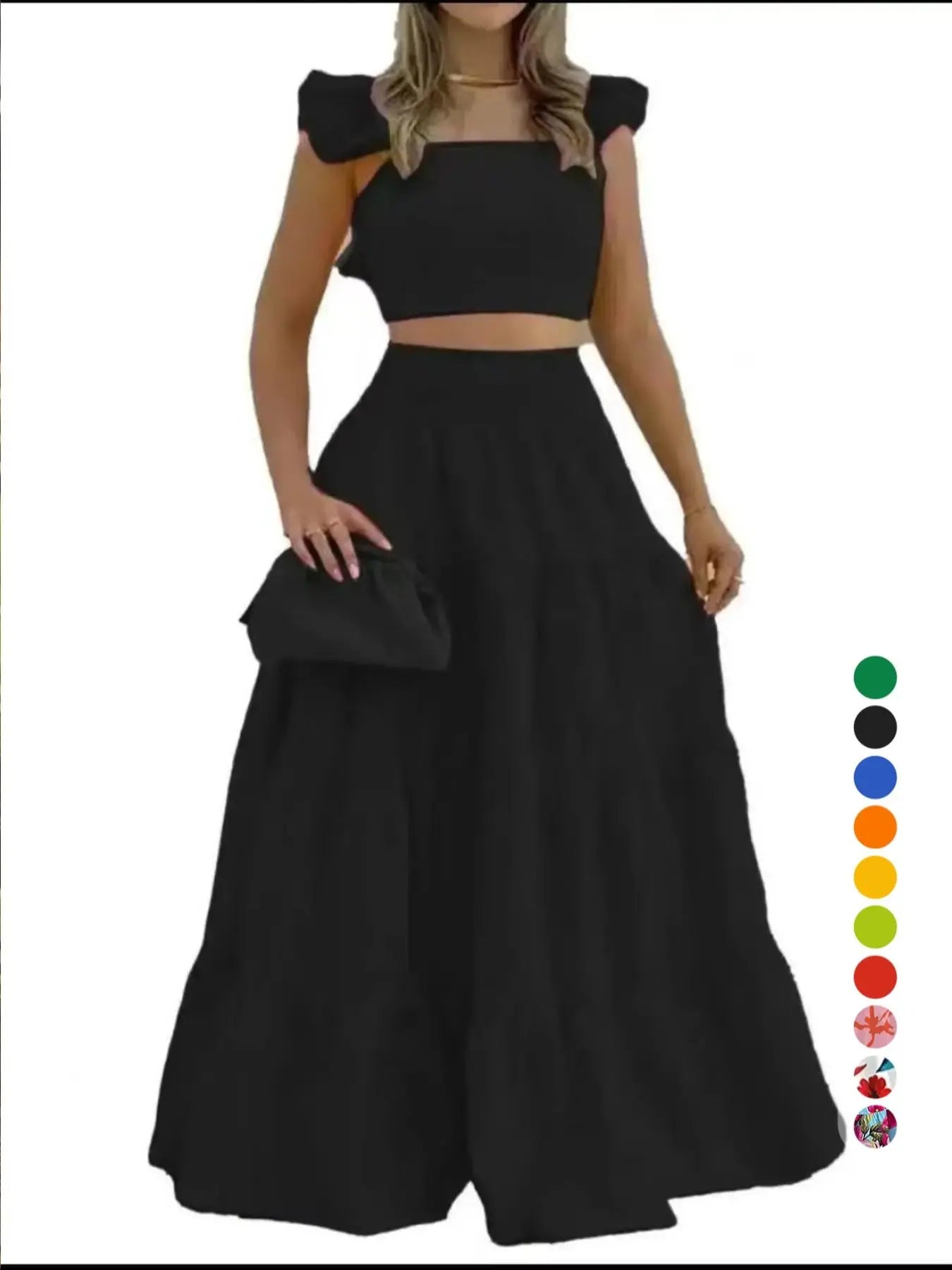 Women's Solid Color / Floral Print Shirred Top & Long Skirt Two-piece Set, Boho Fashion Casual Top & Skirt for Daily Holiday Vacation Wear, Ladies for Summer