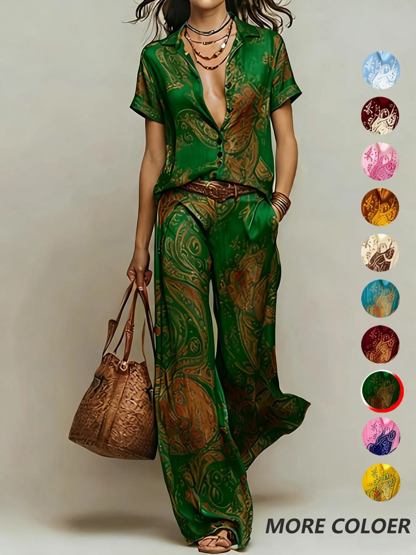 Faith's Casual Vacation Chic Blouse & Straight Pants Set