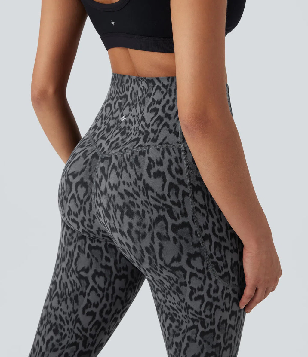 UltraSculptTM Leopard Print High Waisted Tummy Control Yoga Leggings with Pockets