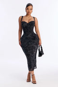 Mallory Floral Midi Dress - Black