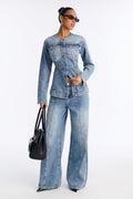 No Pressure Denim Pant Set - Light Wash