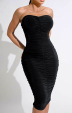 Strapless Ruched Midi Dress