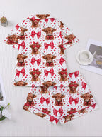 Women's Sleepwear Set, Pajama Set, Pjs, Short Sleeve Button-Up Top & Elastic Shorts