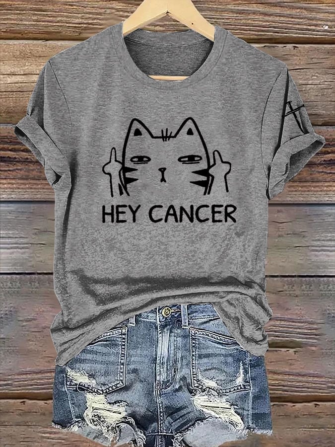 Women's Casual Anti-Cancer Kitten Print Short-Sleeve T-Shirt