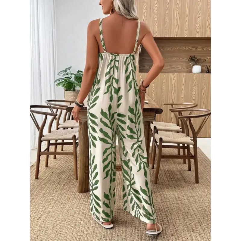 Women's Casual Chic Bohemian Printed Loose One-Piece Jumpsuit, Summer Fashion Sleeveless Jumpsuit, Comfortable and Stylish Boho Overall