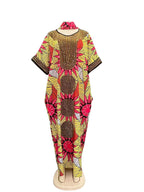 New high-end party rhinestone loose large-size casual traditional ethnic boubou kaftan women's dress Style, elegant and classy, plus-size party, holiday, daily wear, women's beach vacation summer dress with scarf and pockets 2026 Print
