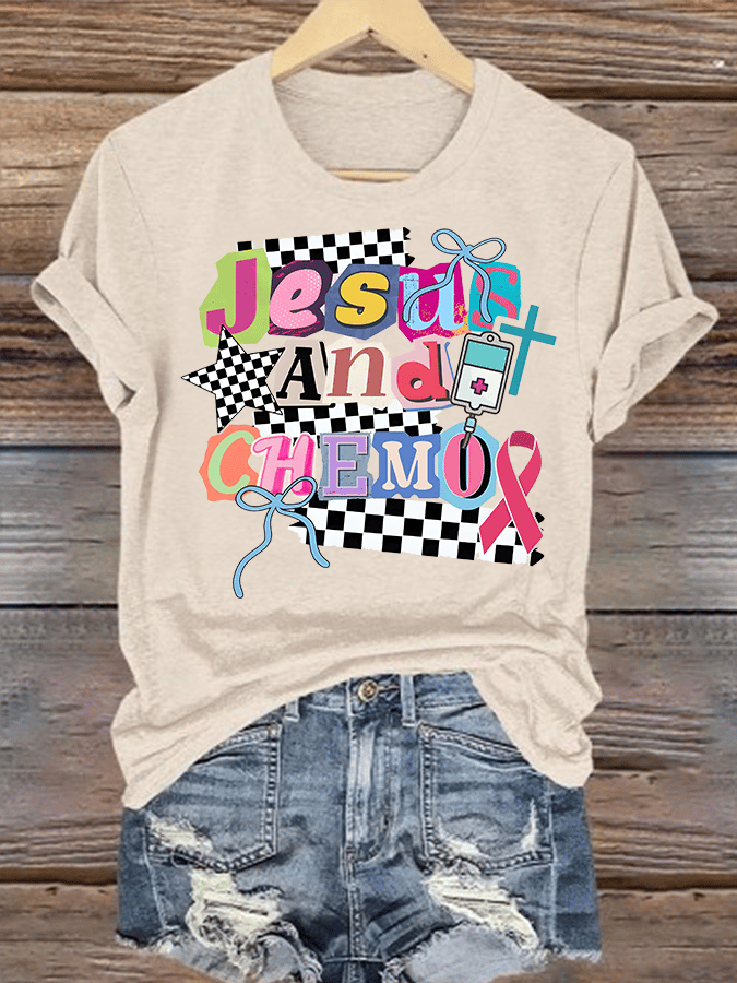 Women's  Jesus And Chemo Christian Cancer Awareness T-Shirt | Faith-Based Cancer Fighter Tee