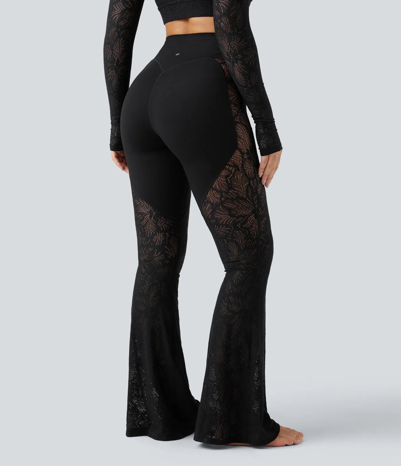 UltraSculptTM High Waisted Tummy Control Contrast Lace Yoga Flare Leggings with Pocket