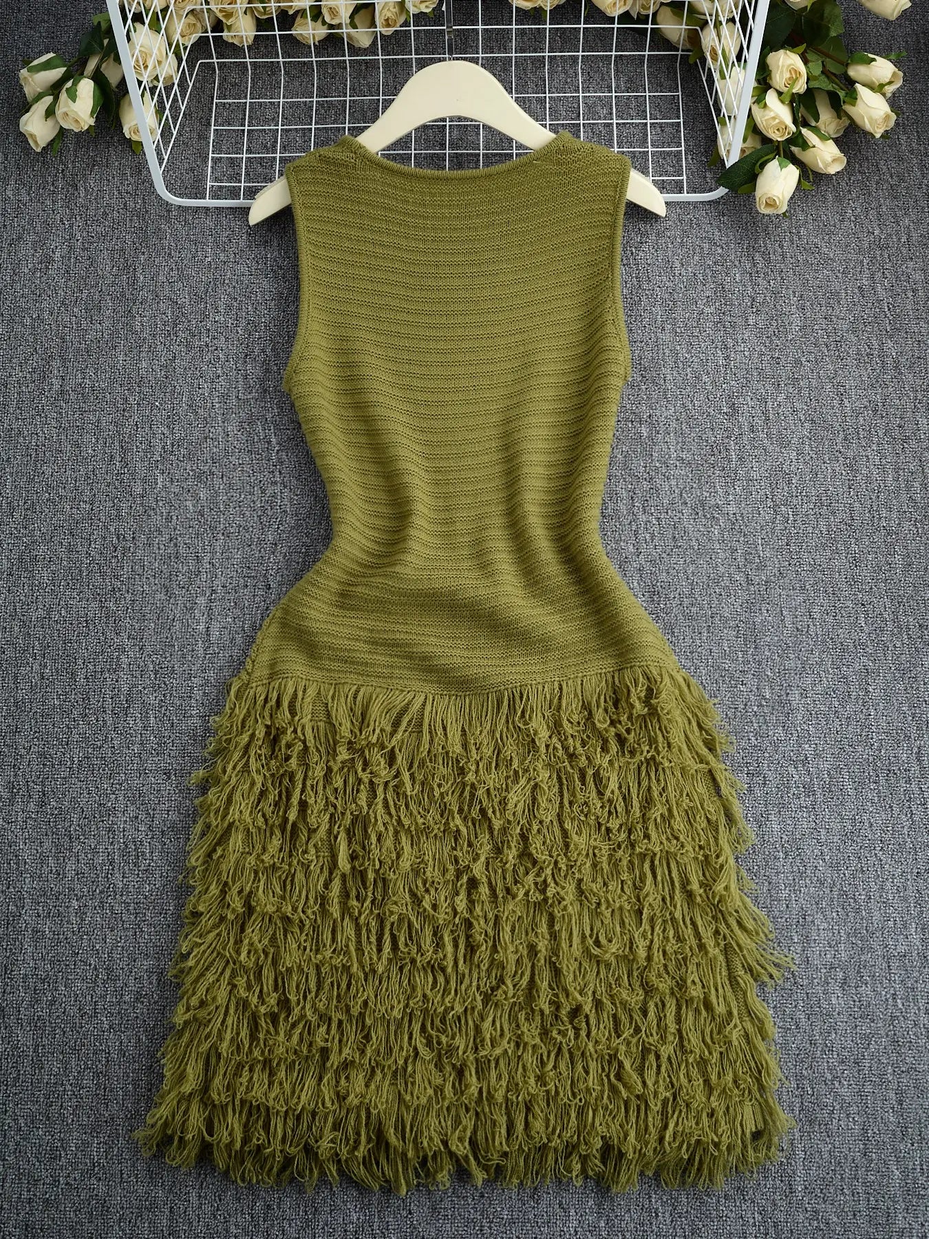 Elegant Knitted Bodycon Dress, Summer Vacation Fringe Skirt