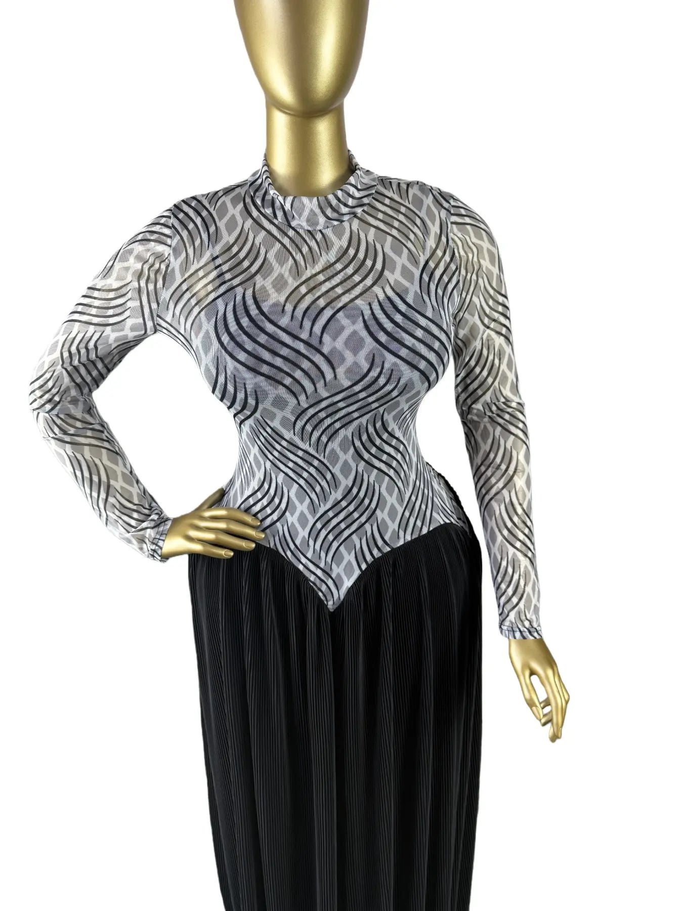 Women's Round Neck Long Sleeve A-Line Striped Print Big Swing Dress Womenswear, Spring Romantic Date Party Outfit , Elegant Sexy Formal Wear Party Evening Dress, Vacation Long Lady Skirts,Maxi Dress with Tank Dress 2 Pcs Sets