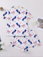 Women's Heart & Bow Print Sleepwear Set