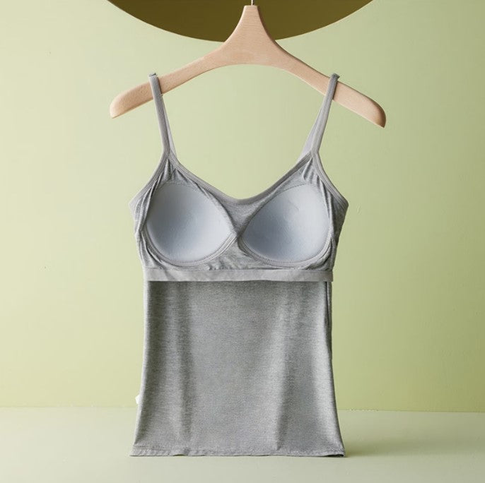 Women's Spring Summer 2-In-1 Bra Cup Tank Top, Adjustable Straps, Fresh&Comfortable Plain Inner Layer, Sleeveless Fitted Soft Vest,Home&Sleep