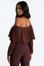Destiny Off Shoulder Collar Shirt - Brown