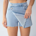 KatchMe Women's Casual Layered High Waist Raw Hemline Durable Denim Skorts, Street Style Jeans, Lightweight Wrinkle-Resistant Bottom, Figure Flattering Stretchy Womenswear, Summer Shorts