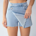 KatchMe Women's Casual Layered High Waist Raw Hemline Durable Denim Skorts, Street Style Jeans, Lightweight Wrinkle-Resistant Bottom, Figure Flattering Stretchy Womenswear, Summer Shorts