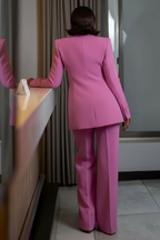 Shawl Collar Cinch Waist Blazer Solid Color Pants Set-Pink [Pre Order]