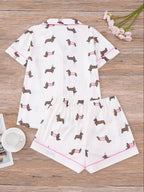 Women's All Over Dachshund Print Shirt & Elastic Waist Shorts Pyjama Two-piece Set