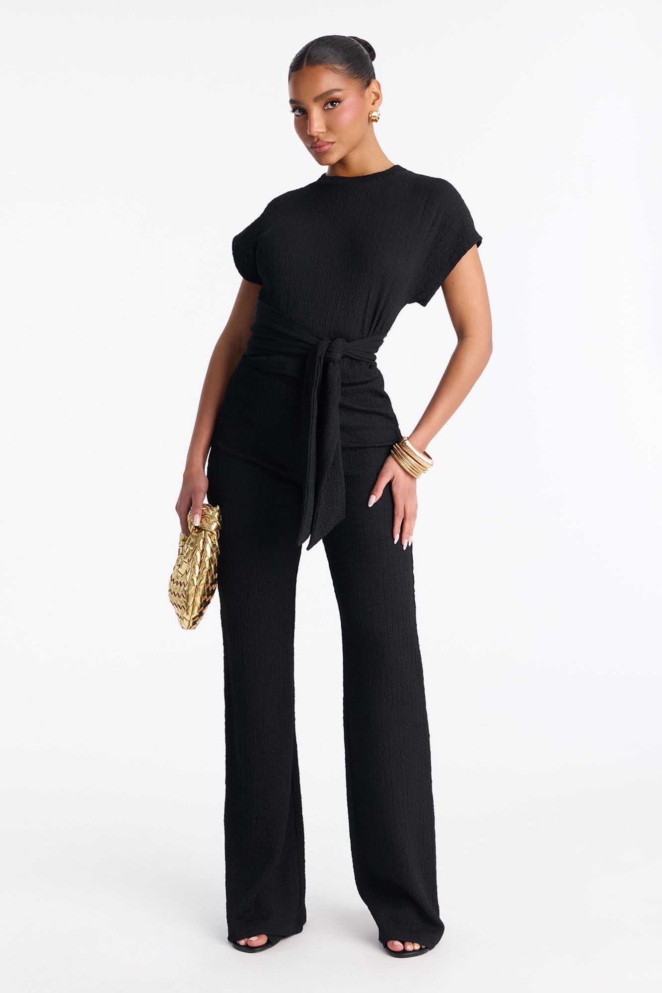 Clementine Textured Pant Set - Black