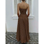 Women's Elegant Chic Fashion Polka Dot Strapless Dress, Stylish Sleeveless Maxi Dress for Parties and Casual Wear