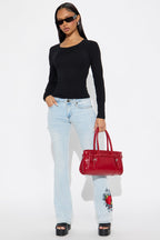 Elise Round Neck Long Sleeve Top - Black