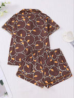 Women's Duck Print Shirt & Elastic Waist Shorts Pajama Two-piece Set