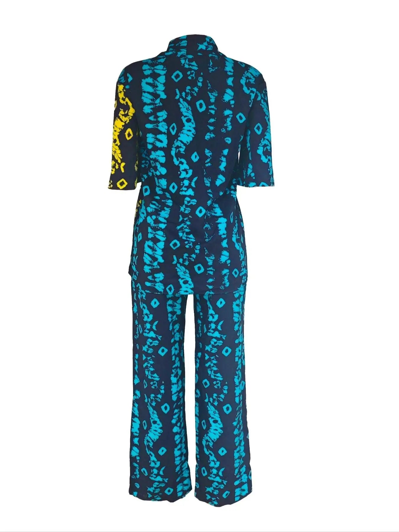 Two-Piece Set Women's Colorblock Leopard Print Button Front Blouse & Elastic Waist Printed Pants Set, Casual Chic Street Half Sleeve Collared Top & High Waist Trousers For Daily Wear, Ladies Clothes For All Seasons, Womenswear Suits