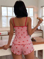 Softscene Women's Striped Cherry Print Camisole & Shorts Pajama Set