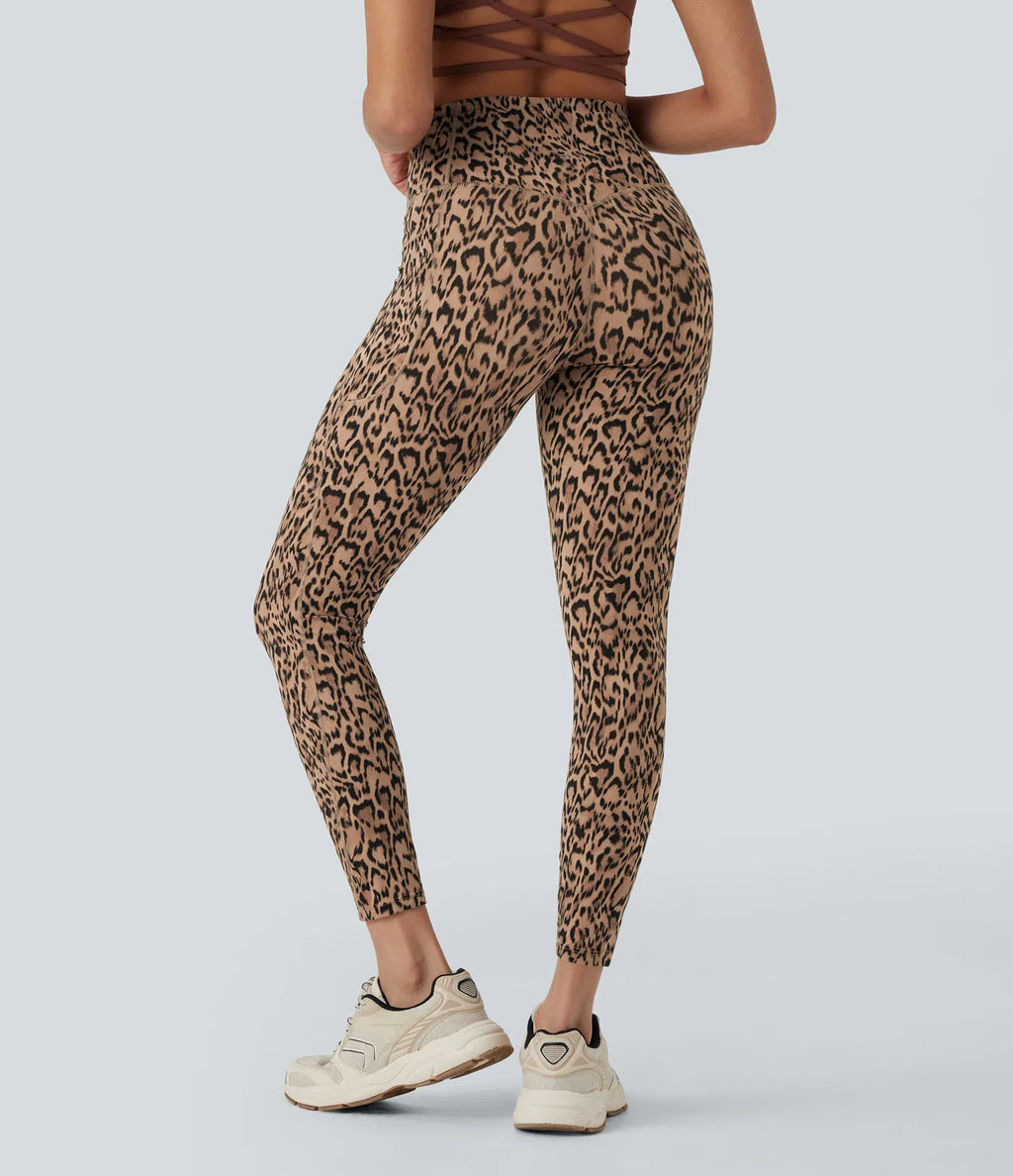 UltraSculptTM Leopard Print High Waisted Tummy Control Yoga Leggings with Pockets